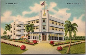 Postal vintage de los años 40 de Miami Beach, Florida "THE ABBEY HOTEL" Art Deco / LINO - Imagen 1 de 2