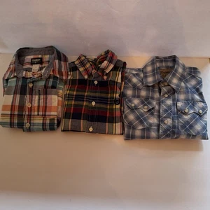 Bundle Of 3 Boys’ Plaid Shirts Size 5/6 Child Oshkosh Chaps Wrangler Lg & Sh Sl - Picture 1 of 23