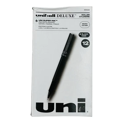 12 Pens Uniball Deluxe Rollerball Black Ink Pen Micro 0.5mm Point - Image 1 of 4