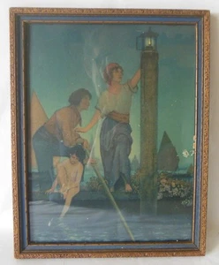 Faro veneciano estampado Maxfield Parrish marco original calendario Edison Mazda - Imagen 1 de 8