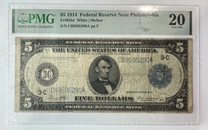 1914 $5 Federal Reserve Note, Philadelphia PMG 20 - Picture 1 of 2