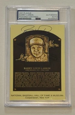 Barry Larkin Autograph Signed Hall Of Fame Plaque Postcard - PSA/DNA - Reds 2 - Image 1 of 2
