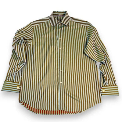 Camisa de vestir Robert Graham para hombre L gemelos a rayas incluidos 100 % algodón Foto 1 de 4