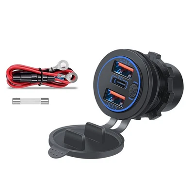 Wasserdicht 12V USB C Steckdose PD & QC 3.0 USB Einbau Buchse KFZ-Ladegerät Dose - Bild 1 von 4