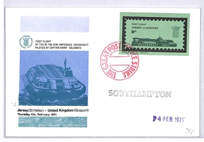 GB JERSEY STRIKE POST 1971 Cover 3s Local *HOVERCRAFT* FIRST FLIGHT Hants YK393 - Image 1 of 4