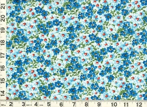 Dark & Light Aqua Flowers on White Quilting & Sewing Fabric by the Yard #570 - Picture 1 of 1
