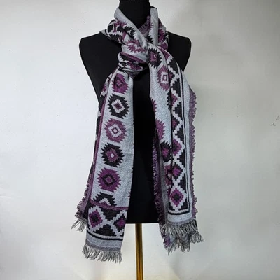 NWT Anna & Ava Gray Purple Fringe Scarf Southwest Aztec Bohemian Blanket Wrap - Image 1 of 4