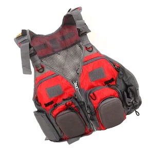 Fly Fishing Vest Free Size Breathable Red Neoprene Multi Pocket Outdoor - Picture 1 of 12