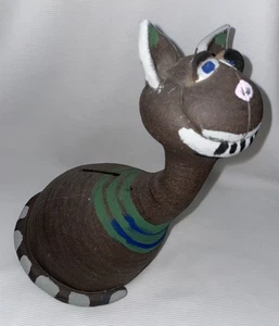 Harting Stoneware Cat Toothy Grin Bank Grey & Multi-Color 11 Inch High. Signed. - Picture 1 of 14