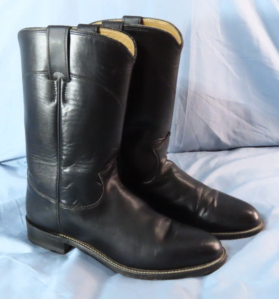 JUSTIN L3703 Cora 10" Roper Boots BLACK LEATHER Work Western Cowboy Women's 7 B - Image 1 of 4