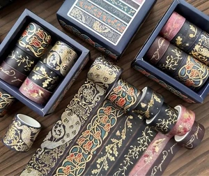 6 rollos de cinta Washi negra y dorada Art Nouveau diario basura artística álbum de recortes  - Imagen 1 de 4