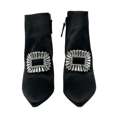 Botas Manolo Blahnik Cantita Adornadas Hebilla Satén Botines Negras Talla 37 Foto 1 de 4
