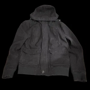 American Rag Jacket Mens Black Small Wool Pockets Hooded Button Full-Zip Classic - Picture 1 of 7