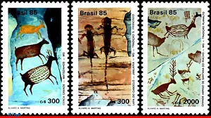 1998-2000 BRASILIEN 1985 HÖHLENMALEREI, FELSENKUNST, BRAPEX VI, REH, SET POSTFRISCH - Bild 1 von 2