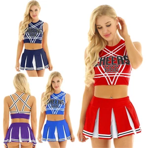 Women Girls Cheerleader Costume Uniform School Fancy Dress Pleated Skirt Outfits - Picture 1 of 28