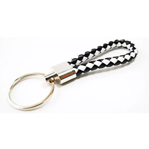 Black&White Braided Faux Leather Keyring Keychain Women Men Cars Wrist Rope - Picture 1 of 2