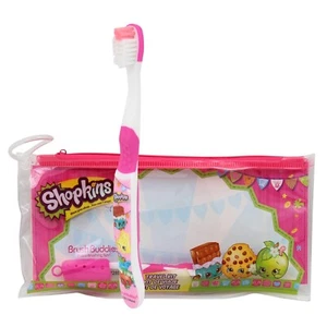 Kit de viaje Shopkins niños niñas cepillo de dientes suave con tapa + bolsa de utilidad transparente - Imagen 1 de 11
