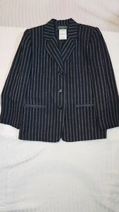 Harve Benard Black Linen 3 Button Pinstripe Blazer Size 6 - Picture 1 of 7