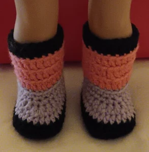 Lavender Pink Black Hand Crochet Slipper Sock Shoes For The American Girl Doll - Picture 1 of 1