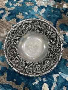 French Country Provence Floral Wilton Pewter Center Bowl Vintage 9”