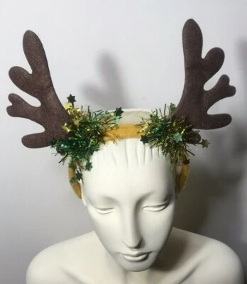 Diadema Navidad astas de reno con oropel verde y dorado y estrellas NAVIDAD Foto 1 de 4