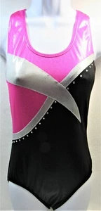 Leotard Balera Women's Size Medium Gymnastics Black, Pink, Silver Rhinestones - Picture 1 of 8