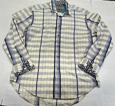 Robert Graham Button Shirt M White Flip Cuff Geometric Plaid Mens - Image 1 of 4