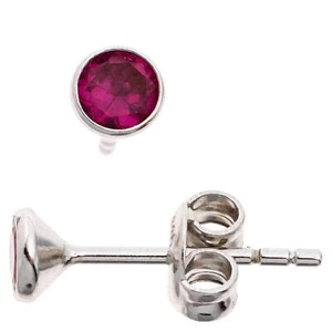 Paio di Orecchini Spina IN 925 Argento 4,5mm Zirconia Rosso Tondo - Foto 1 di 1