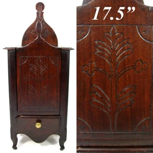 Antique 19th c. French Salt Box, Cabinet, 17 5/8" Tall, Carved Country French - Picture 1 of 10