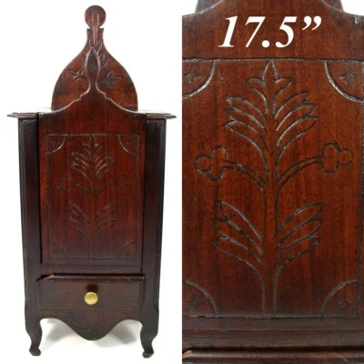 Antique 19th c. French Salt Box, Cabinet, 17 5/8" Tall, Carved Country French - Image 1 of 4