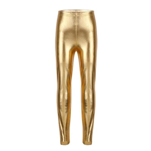 Kids Girls Metallic Stretchy Pant Shiny Skinny Legging Gym Trouser Dance Costume - Picture 1 of 36