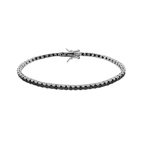 BRACCIALE TENNIS uomo donna IN ARGENTO 925 3 mm 18 cm ZIRCONI NERI . - Foto 1 di 8