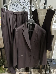 BRIONI men's 3 piece wool suit brown w/hot pink glitter pleated pants US 44L - Picture 1 of 18