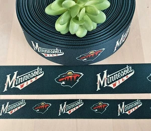 7/8 & 1.5" (1 YD) Minnesota Wild Hockey Grosgrain Ribbon Sports Lanyard Hair Bow - Picture 1 of 1