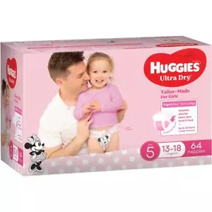 Huggies Ultra Dry Nappies Girls Size 5 (13-18kg) 64 Pack - Picture 1 of 6