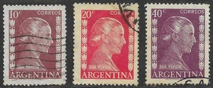 Argentina: 1952 10, 20 & 40c - Eva Peron - FU SG836, 837 & 839 - Picture 1 of 1
