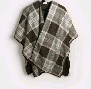 Woolrich Blanket Wrap One Size Brown Plaid Reversible Fleece Cape Shawl Poncho - Picture 1 of 8