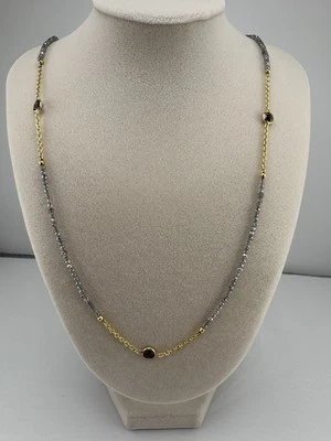 "Collar/soporte de vidrio para ojos estación cuentas tono dorado y laborita genuino 28""" Foto 1 de 4