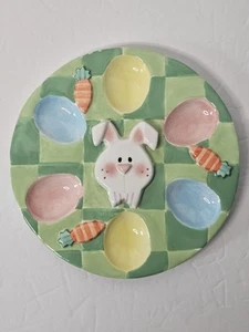 Osterhase 7 Karotten Eierteller hält 6 Eier 7" rund bunt Keramik Ostern - Bild 1 von 6