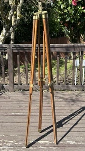 Antique Vintage Wooden Adjustable Brass Tripod Adjustable - Picture 1 of 19