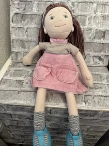 MUÑECA TRAPO HABA 'AGNES' 36 cm - VESTIDO ROSA/GRIS, MORENA, EN MUY BUENA CONDICIÓN - Imagen 1 de 11