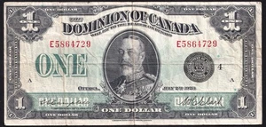 Dominion Of Canada 1923 $1 One Dollar Banknote Campbell Black Seal 3 E 5864729 - Picture 1 of 2