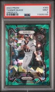 2023 Tanner McKee Prizm Green Ice SP Fanatics Eagles Rookie QB #383 PSA 9 - Picture 1 of 2