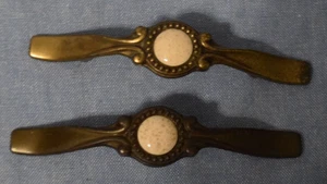Drawer Pull BRASS & PORCELAIN 5" antique/vintage - Picture 1 of 2