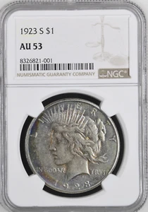 1923 S Peace Silver Dollar NGC AU53 *FIRE TONING* BX3-24 - Picture 1 of 2