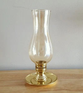 OLD OIL LAMP STYLE 11 INCH TALL GLASS & BRASS FOOT CANDLE HOLDER - Picture 1 of 4