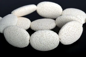 26x19MM White Volcanic Lava Flat Oval Grade AAA Natural Loose Beads 7.5" - Picture 1 of 3