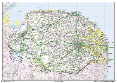 Norfolk Ceremonial County Map, County Map of Norfolk, Poster of Norfolk Foto 1 de 4