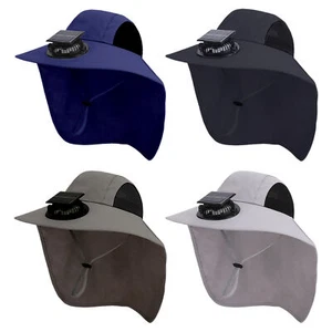 Solar Fan Hat With Neck Flap USB Rechargeable UV Dual Cooling Fan Fishing Hat - Picture 1 of 13