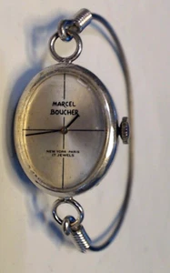 VINTAGE MARCEL BOUCHER Mechanical MODERNIST SILVER TONE WOMENS WATCH WORKING - Picture 1 of 3